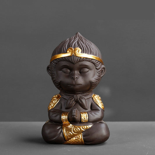 Chinese Purple Clay Monkey King Tea Pet Statue