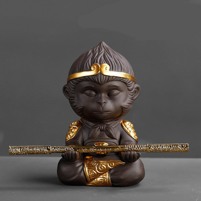 Chinese Purple Clay Monkey King Tea Pet Statue