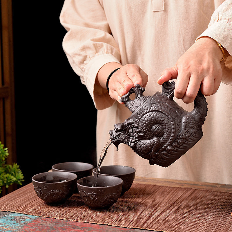 Dragon and Phoenix Purple Sand Kung Fu Teapot