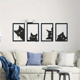 Black Cat Metal Wall Art Decoration Set