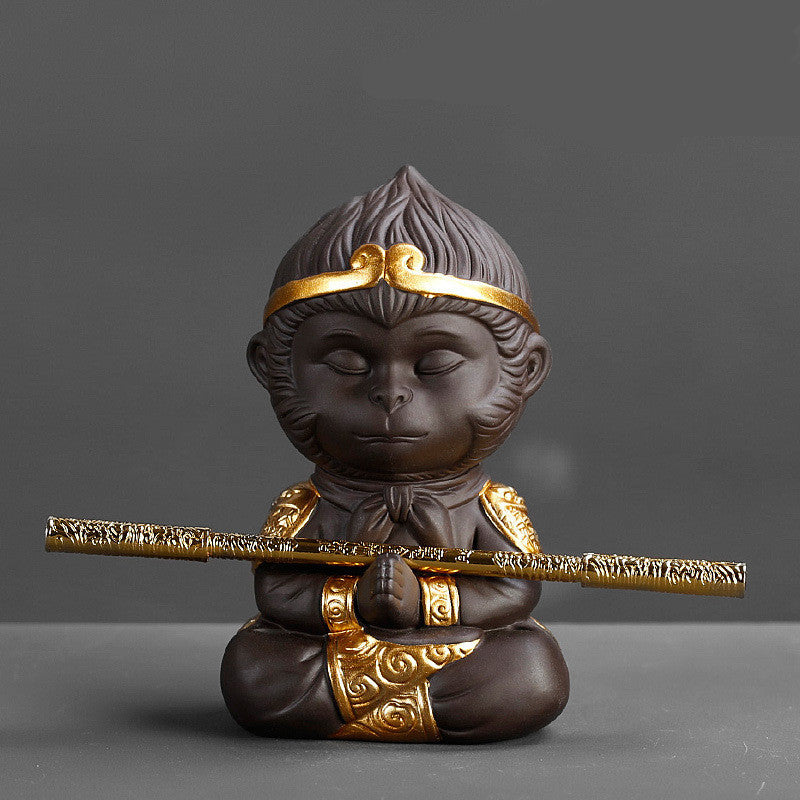 Chinese Purple Clay Monkey King Tea Pet Statue