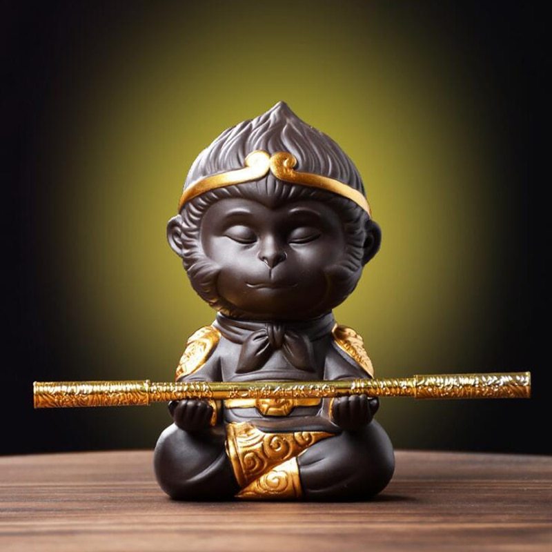 Chinese Purple Clay Monkey King Tea Pet Statue