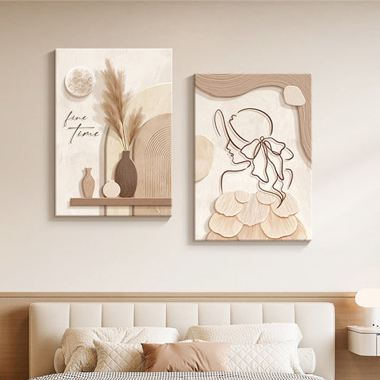 Abstract Line Character Decorative Mural in Cream