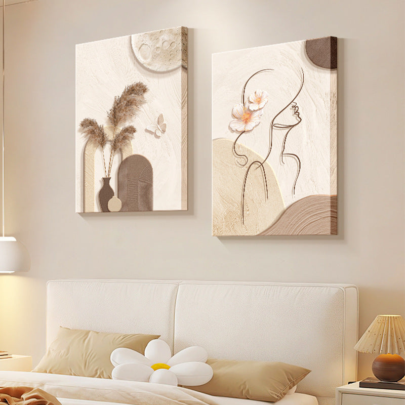 Abstract Line Character Decorative Mural in Cream